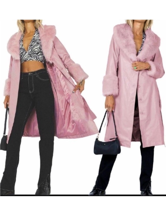 Princess Polly Jackets & Blazers - Princess Polly “Alice” Penny Lane Faux Fur Vegan Leather Pink Trench Coat Size 4